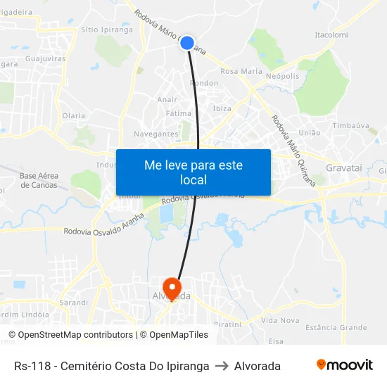 Rs-118 - Cemitério Costa Do Ipiranga to Alvorada map