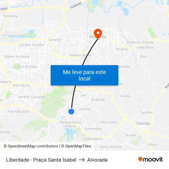 Liberdade - Praça Santa Isabel to Alvorada map