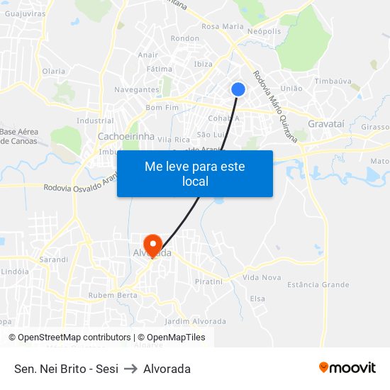 Sen. Nei Brito - Sesi to Alvorada map