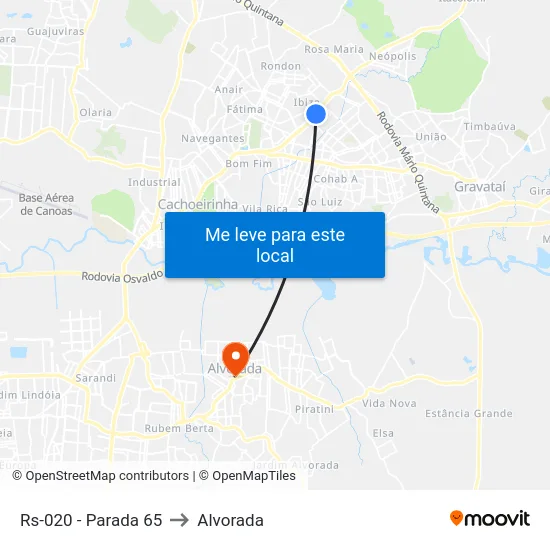 Rs-020 - Parada 65 to Alvorada map