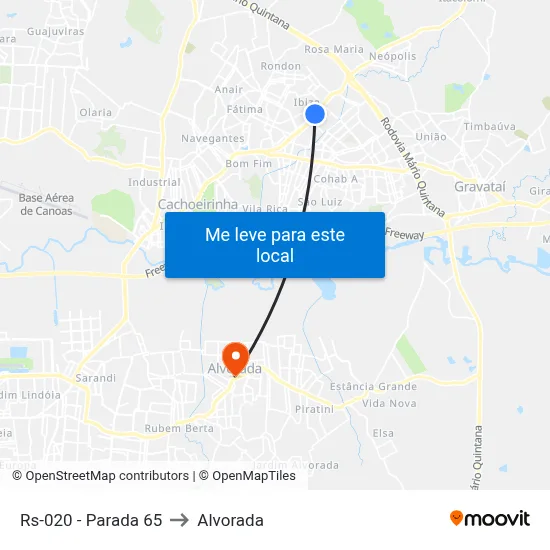 Rs-020 - Parada 65 to Alvorada map