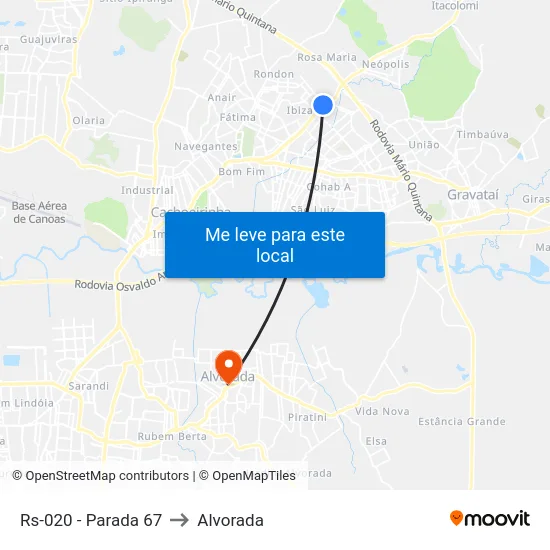 Rs-020 - Parada 67 to Alvorada map
