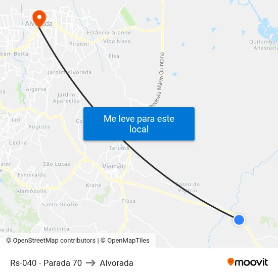 Rs-040 - Parada 70 to Alvorada map