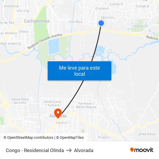 Congo - Residencial Olinda to Alvorada map