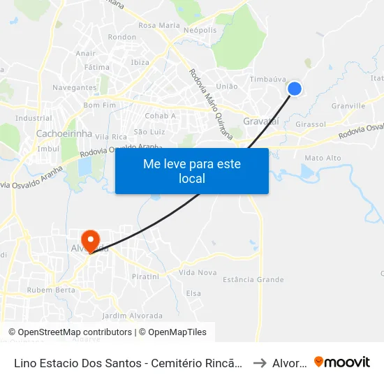 Lino Estacio Dos Santos - Cemitério Rincão Da Madalena to Alvorada map