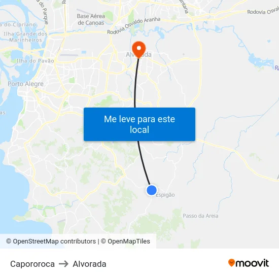 Capororoca to Alvorada map