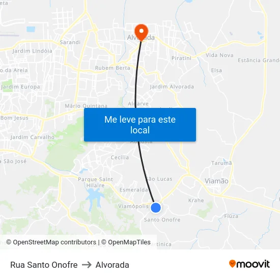 Rua Santo Onofre to Alvorada map