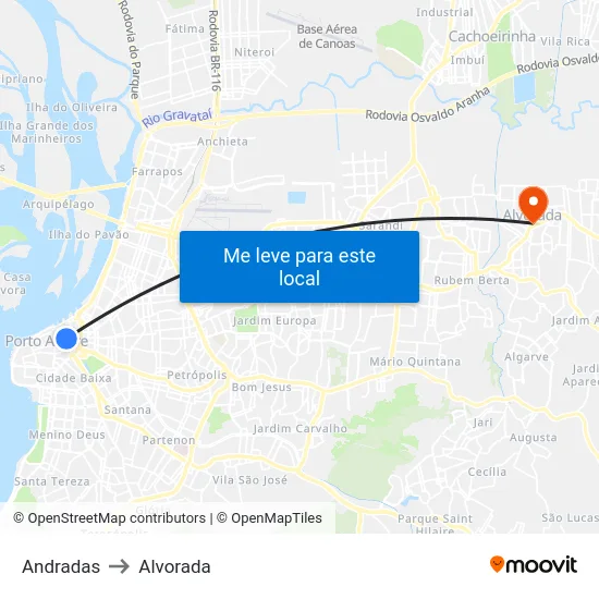 Andradas to Alvorada map