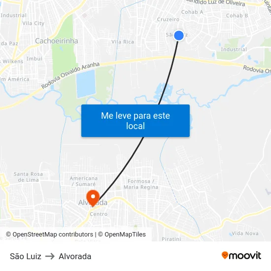 São Luiz to Alvorada map