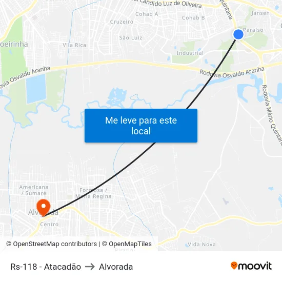 Rs-118 - Atacadão to Alvorada map