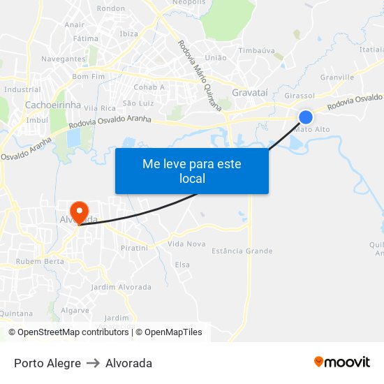 Porto Alegre to Alvorada map