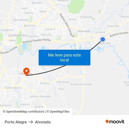 Porto Alegre to Alvorada map