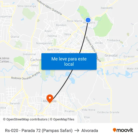 Rs-020 - Parada 72 (Pampas Safari) to Alvorada map