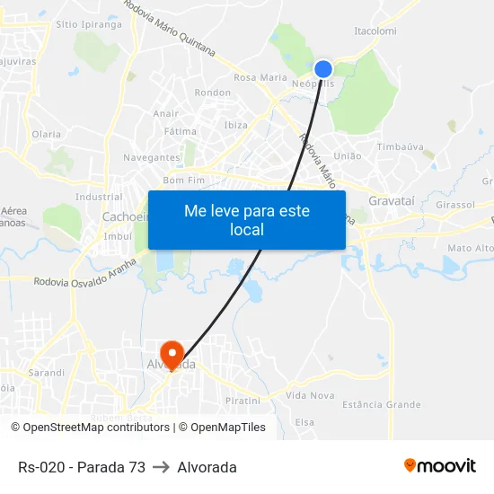 Rs-020 - Parada 73 to Alvorada map