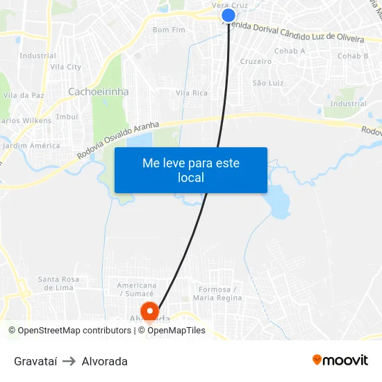 Gravataí to Alvorada map