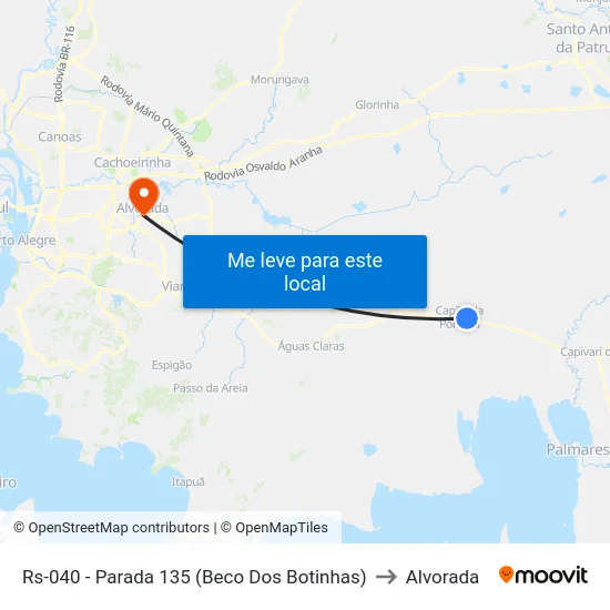 Rs-040 - Parada 135 (Beco Dos Botinhas) to Alvorada map