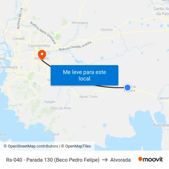 Rs-040 - Parada 130 (Beco Pedro Felipe) to Alvorada map