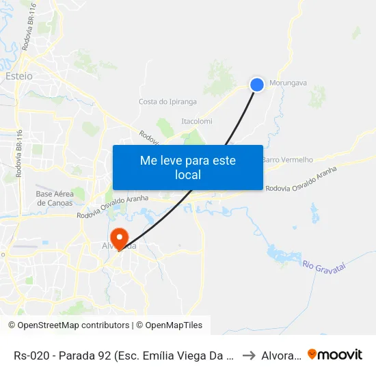 Rs-020 - Parada 92 (Esc. Emília Viega Da Rocha) to Alvorada map