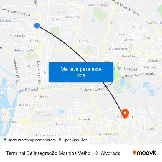 Terminal De Integração Mathias Velho to Alvorada map
