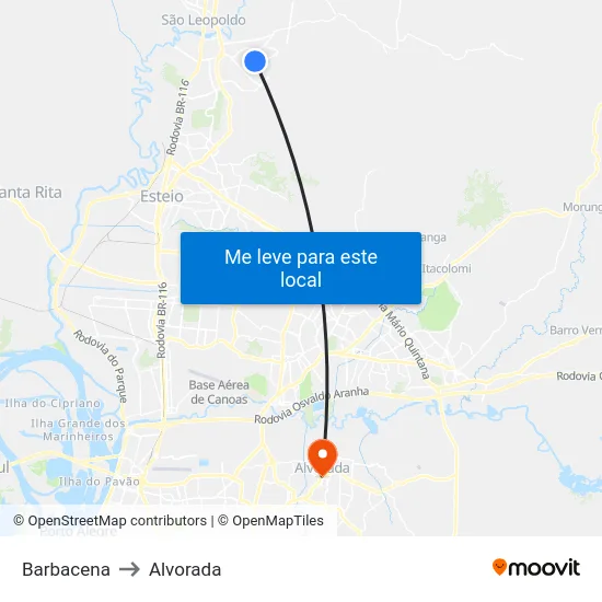 Barbacena to Alvorada map