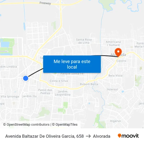 Avenida Baltazar De Oliveira Garcia, 658 to Alvorada map