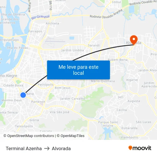 Terminal Azenha to Alvorada map