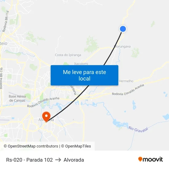 Rs-020 - Parada 102 to Alvorada map