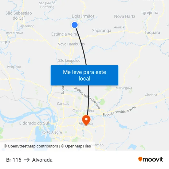 Br-116 to Alvorada map