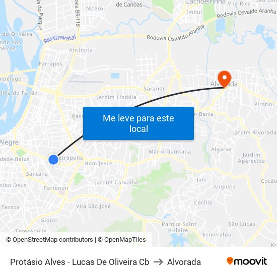 Protásio Alves - Lucas De Oliveira Cb to Alvorada map