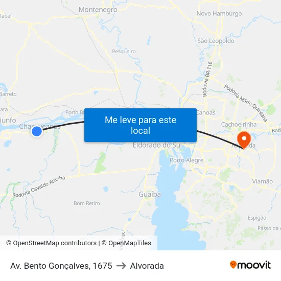 Av. Bento Gonçalves, 1675 to Alvorada map