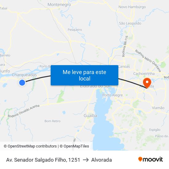Av. Senador Salgado Filho, 1251 to Alvorada map