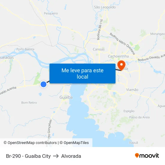 Br-290 - Guaíba City to Alvorada map