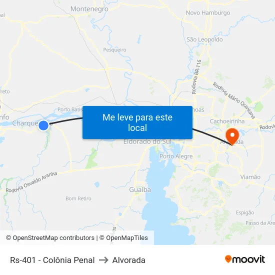 Rs-401 - Colônia Penal to Alvorada map
