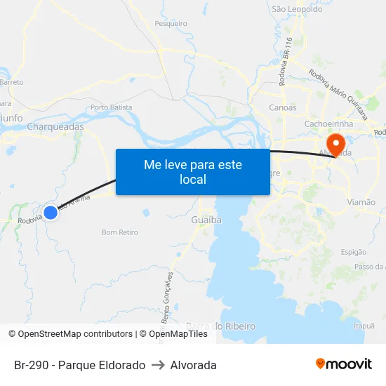 Br-290 - Parque Eldorado to Alvorada map