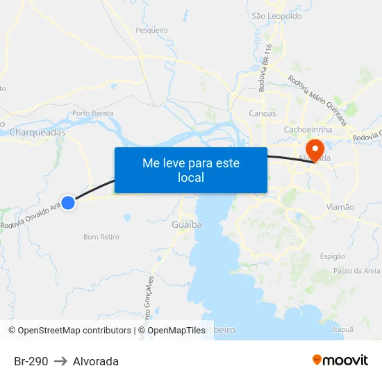 Br-290 to Alvorada map