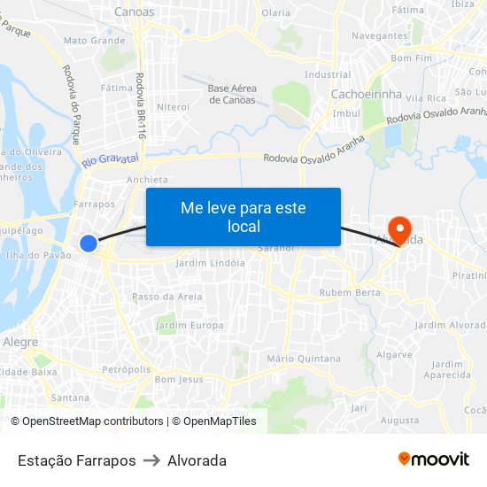 Estação Farrapos to Alvorada map