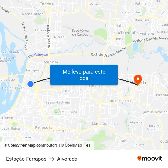 Estação Farrapos to Alvorada map