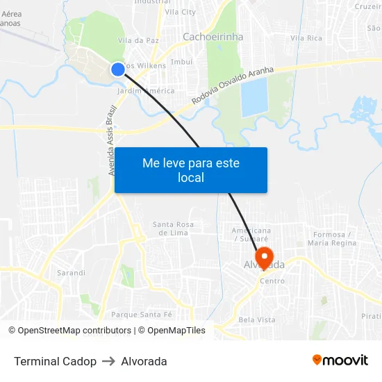 Terminal Cadop to Alvorada map
