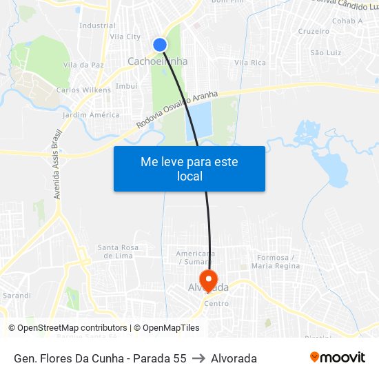 Gen. Flores Da Cunha - Parada 55 to Alvorada map