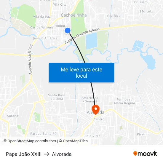 Papa João XXIII to Alvorada map