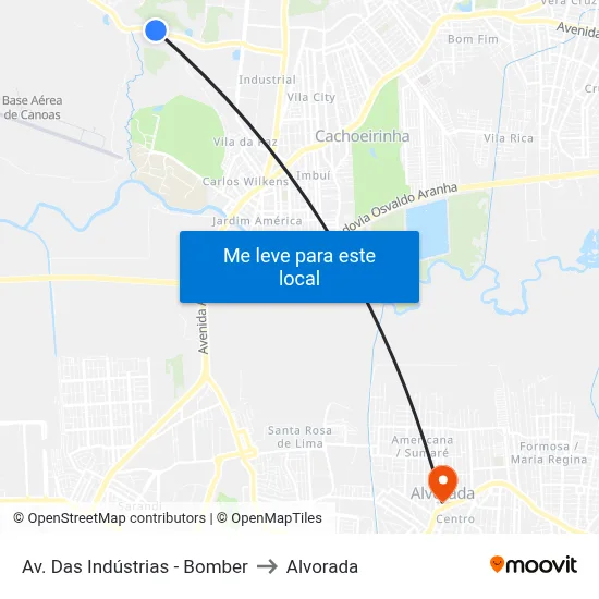 Av. Das Indústrias - Bomber to Alvorada map