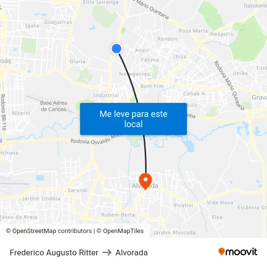 Frederico Augusto Ritter to Alvorada map