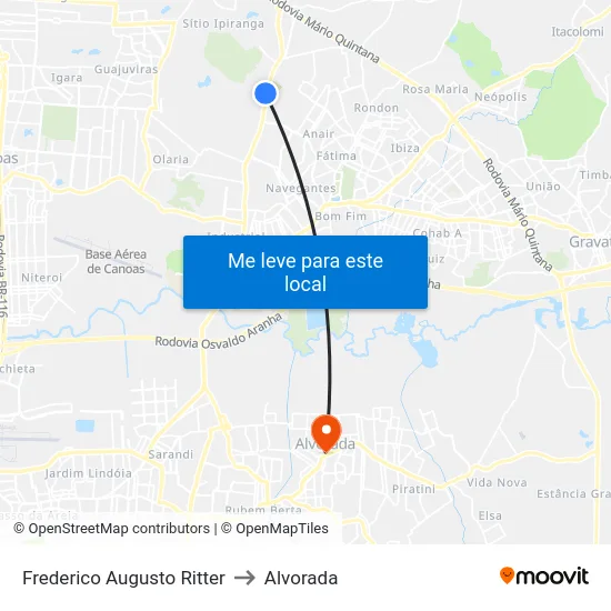 Frederico Augusto Ritter to Alvorada map