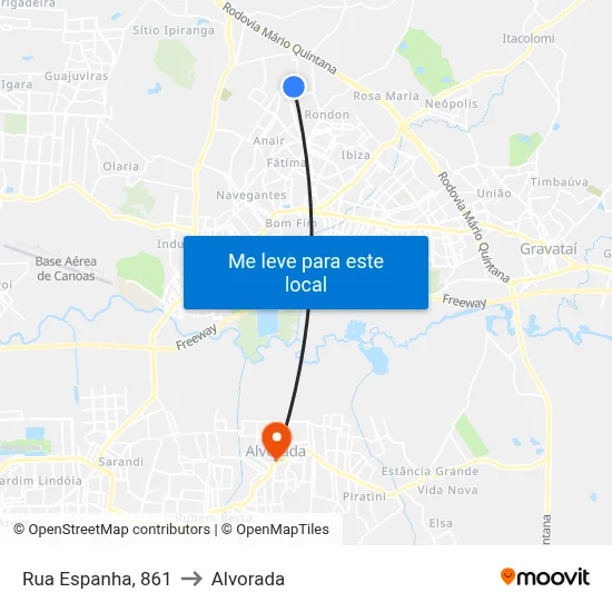 Rua Espanha, 861 to Alvorada map