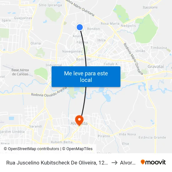 Rua Juscelino Kubitscheck De Oliveira, 1202-1230 to Alvorada map
