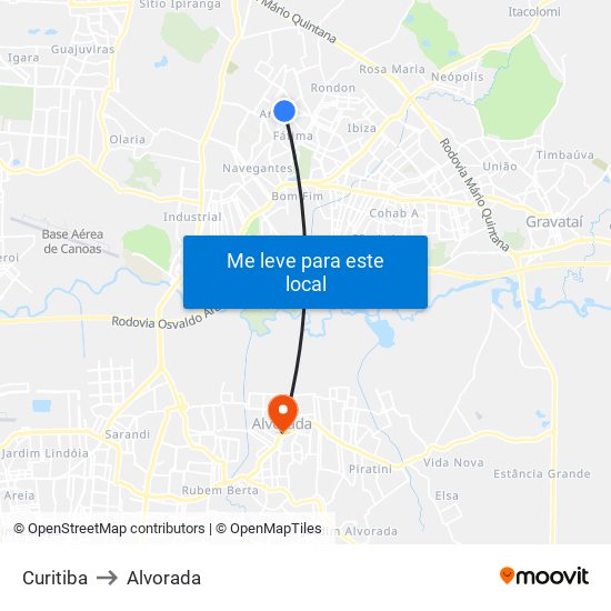 Curitiba to Alvorada map