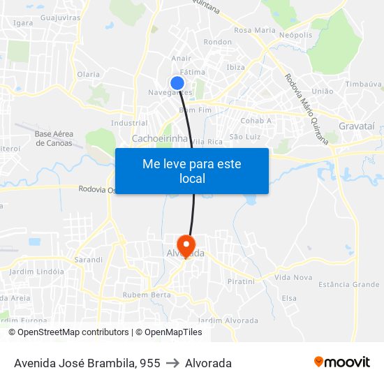 Avenida José Brambila, 955 to Alvorada map