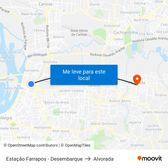 Estação Farrapos - Desembarque to Alvorada map