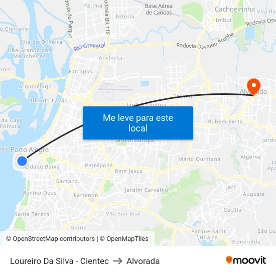 Loureiro Da Silva - Cientec to Alvorada map