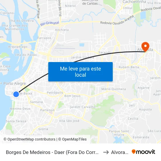 Borges De Medeiros - Daer (Fora Do Corredor) to Alvorada map